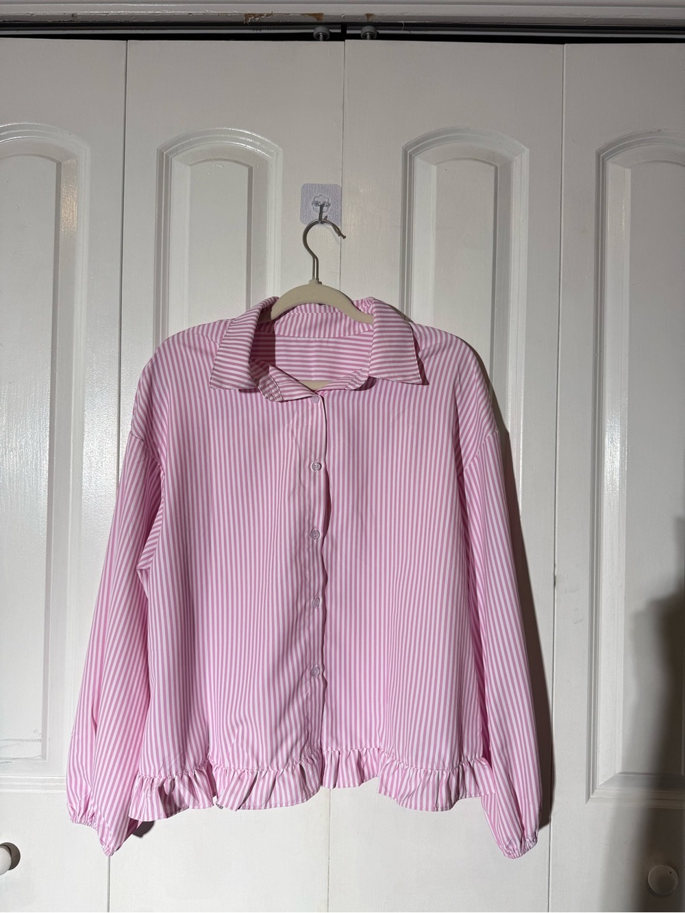 Pink Stripe Ruffle-Trim Button-Front Pajama Set - Picture 3 of 4